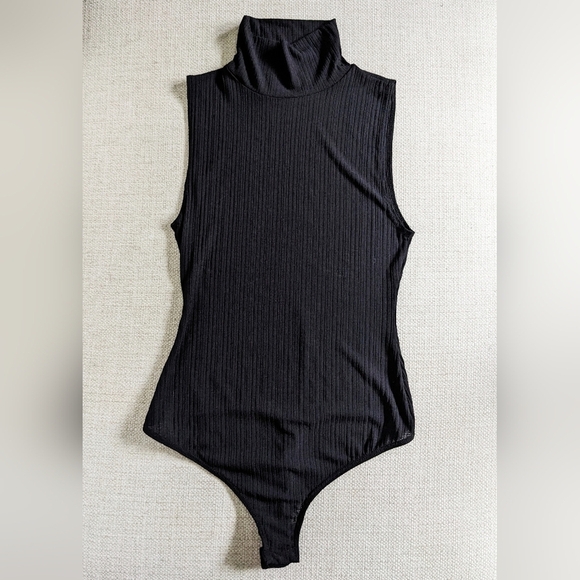 Free People Black Ribbed Sleeveless Turtleneck Bodysuit Women's SMALL L55440 NWT - Picture 9 of 14